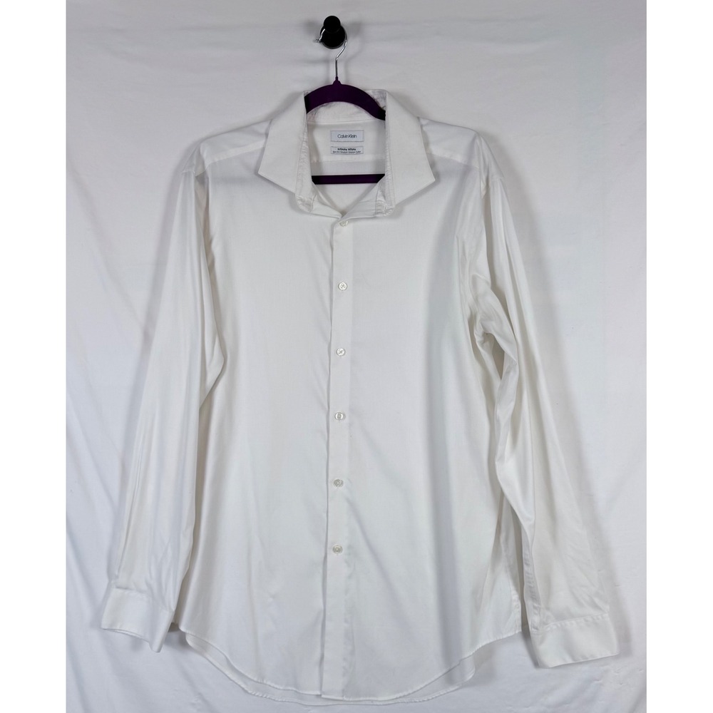 Calvin Klein Mens Dress Shirt LotX2 Slim Fit White Navy Blue 17 34/35 Preppy - Picture 10 of 16